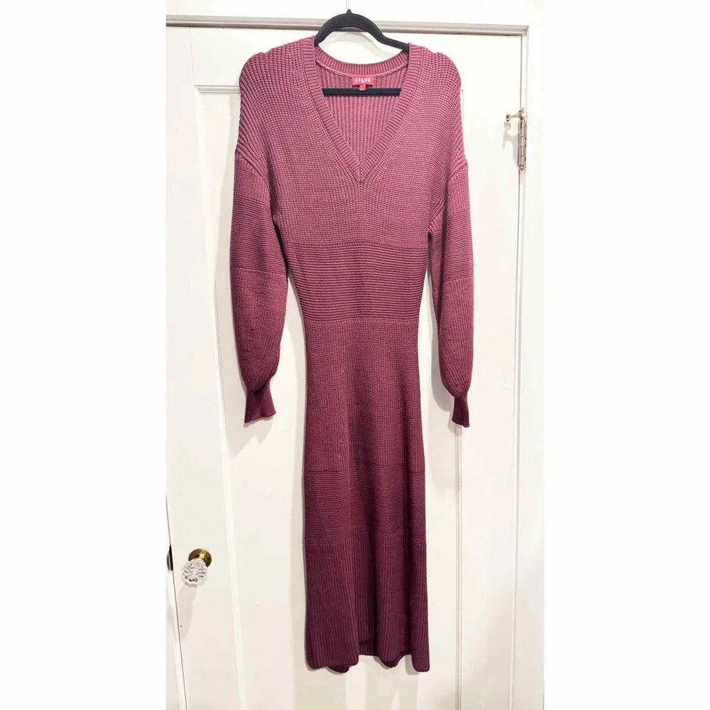 Staud Merlot Carnation Sweater‎ Knit Midi Dress Large Burgundy Designer Cozy - Picture 6 of 16